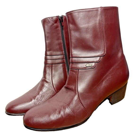Besserro Ankle Dress Boots Men's 7.5 Goat Leather Dark Red Wine Burgundy Heeled - Picture 1 of 14